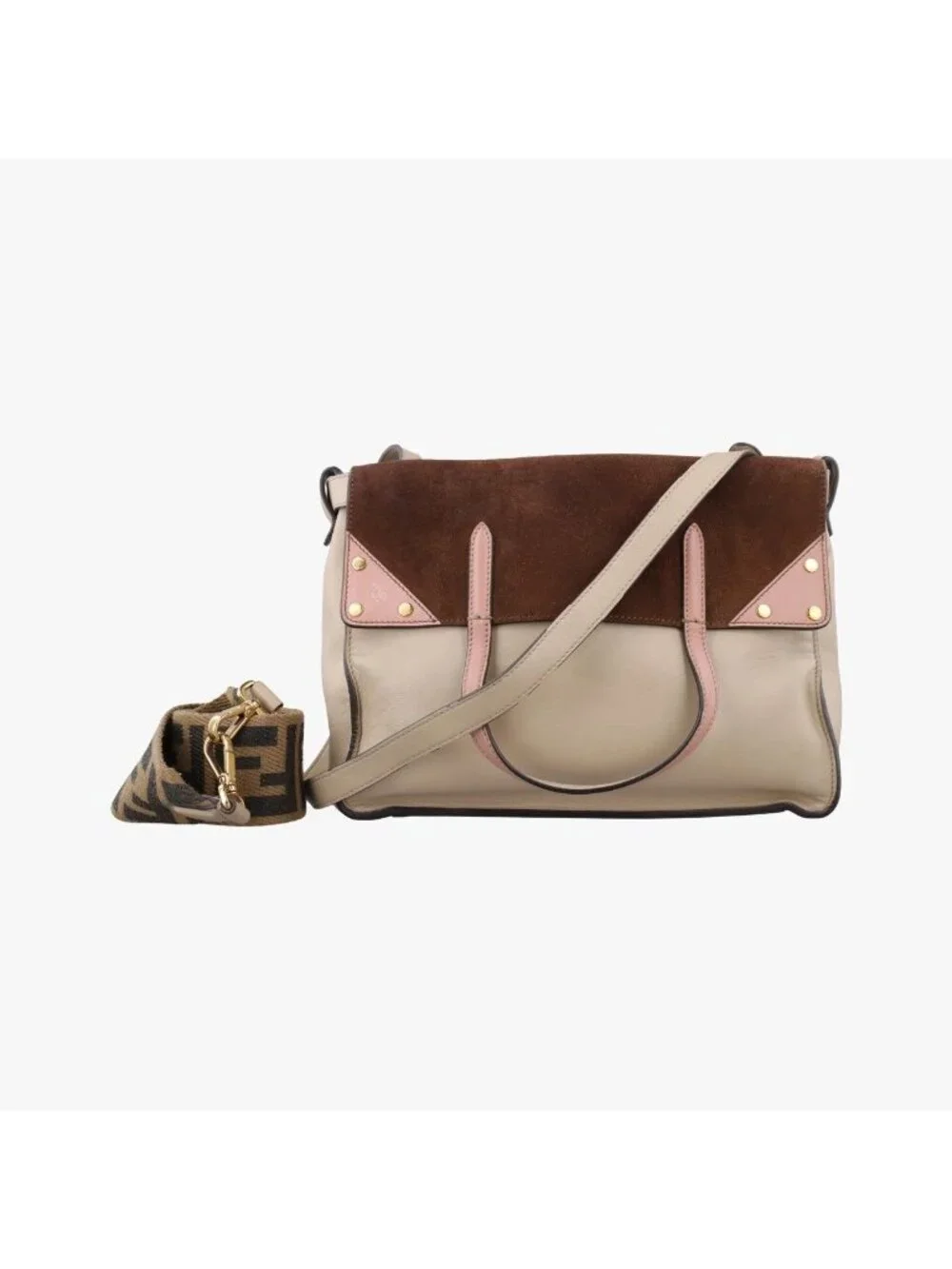 Fendi Flip Beige Pink Brown Leather Shoulder